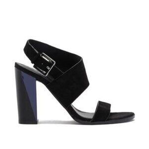 Calvin Klein Womens Black Suede Leather Block Heeled Open Toe Sandals Sz 8.5 New